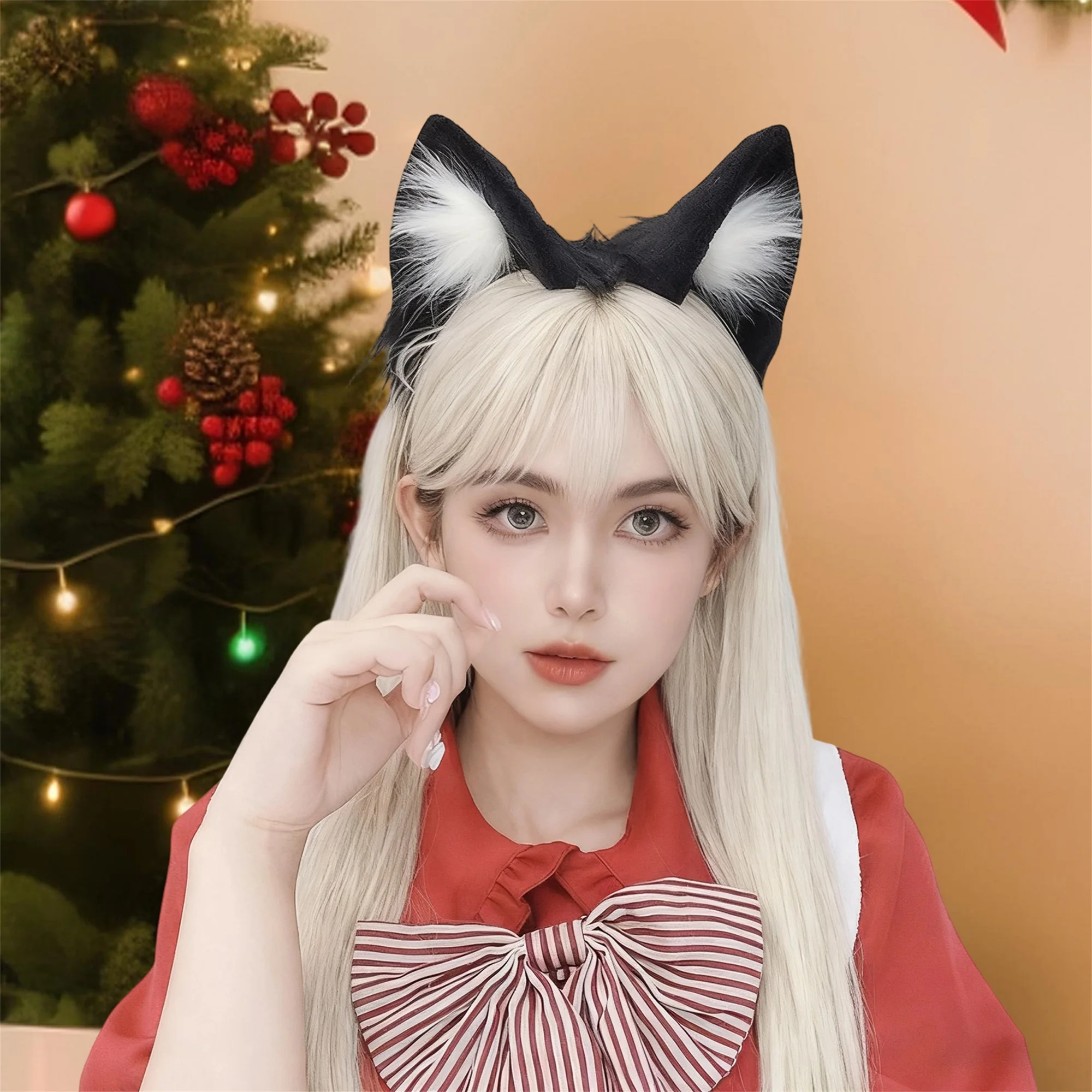 Black Lace Cat Ears Headband for Women Elegant Gothic Hair Accessories for Masquerade Ball Costume Party Halloween