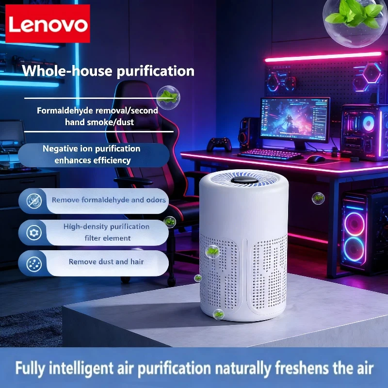 Lenovo Mini Desktop Air Purifier HEPA Filter With Negative Ion Technology Eliminates Formaldehyde Odors Smoke And Dust Particles