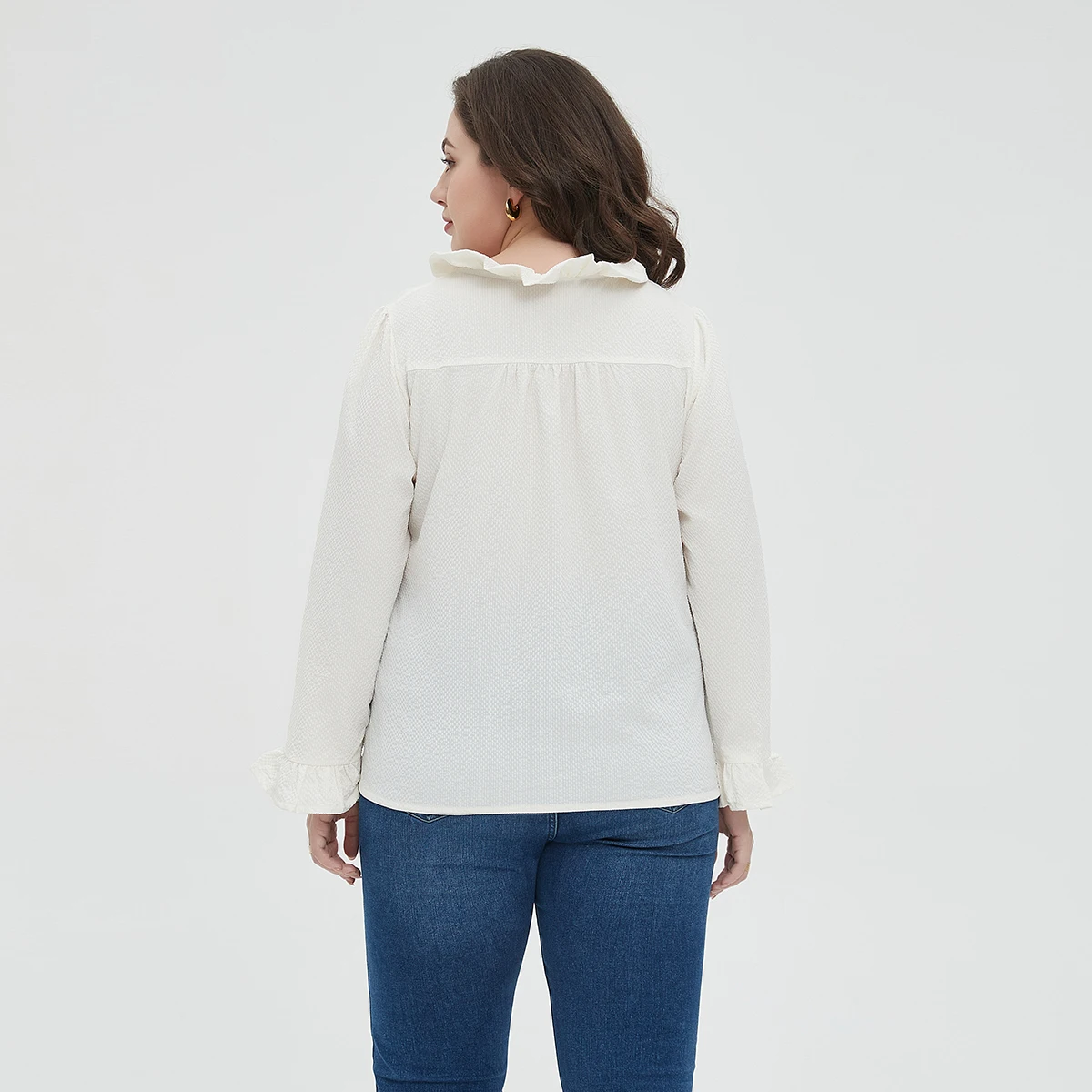 Blusa frontal feminina de botão monocromático, manga comprida, casual de colarinho, plus size, roupas femininas para primavera e outono, L048