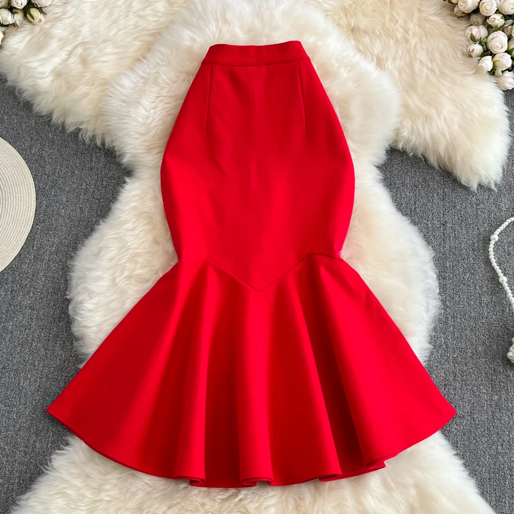 Spring Autumn Slim Fit OL Professional Half Skirt Midi Irregular Fish Tail Skirt Versatile Wrap Skirt Pleated Half Skirt