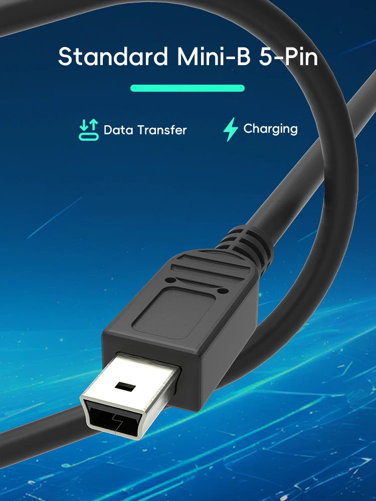 Imagen 3: Cable Data Frog Mini-B de 5 pines USB 2,0 Cable de sincronización de datos de carga rápida para controlador PSP1000/2000/3000 NDSi PS3 Wii U Pro