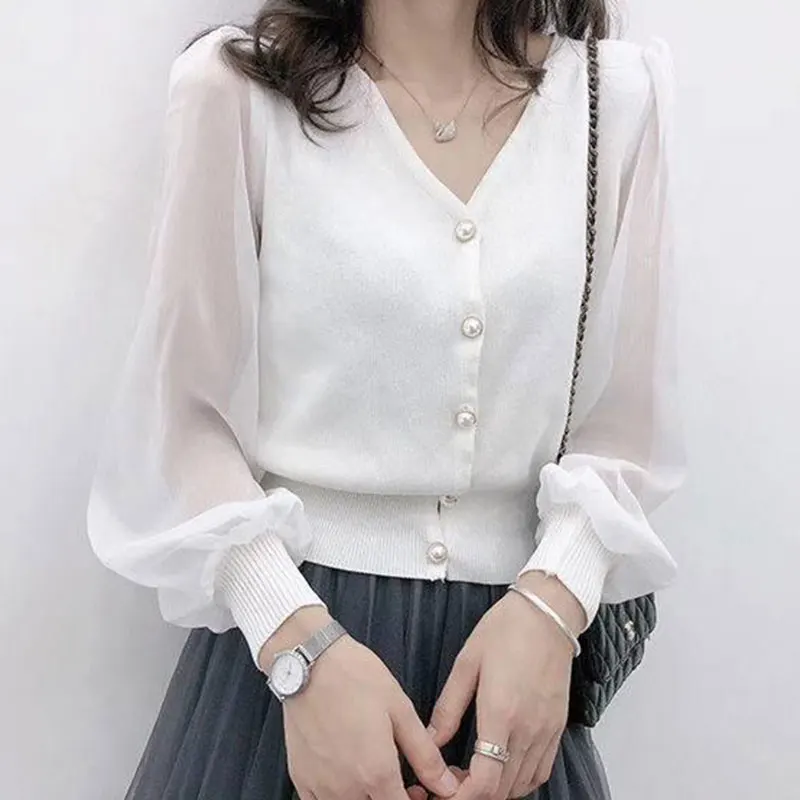 Women\'s Spring Korean Fashion Office Lady Simplicity V-neck Long Sleeve Shirts Women Clothes Casual Elegant Temperament Tops