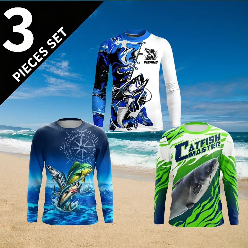 New round neck long sleeved T-shirt 3D printed breathable quick drying fishing lover long sleeved top