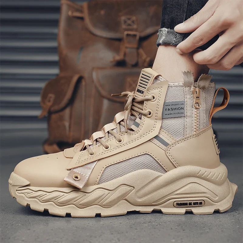 

Mens Shoes for All Seasons High-top Outdoor Casual Sneakers Waterproof Breathable Uppers Wear-resistant Soles Original Work Shoe