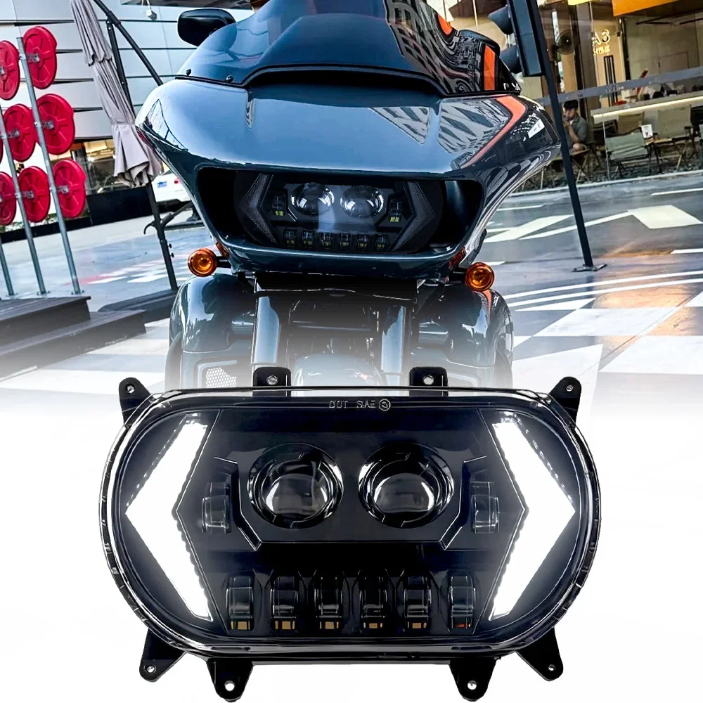 Headlight LED Road Glide Motorcycle High/Low Beam Turn Signal DRL Lighting System Headlamp Replacement Accessories(Black)!!