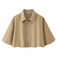 Women's Autumn New Short Zipper Jacket Short Sleeved Top High Waisted Pleated Lantern Flower Bud Half Skirt Set - Image 5