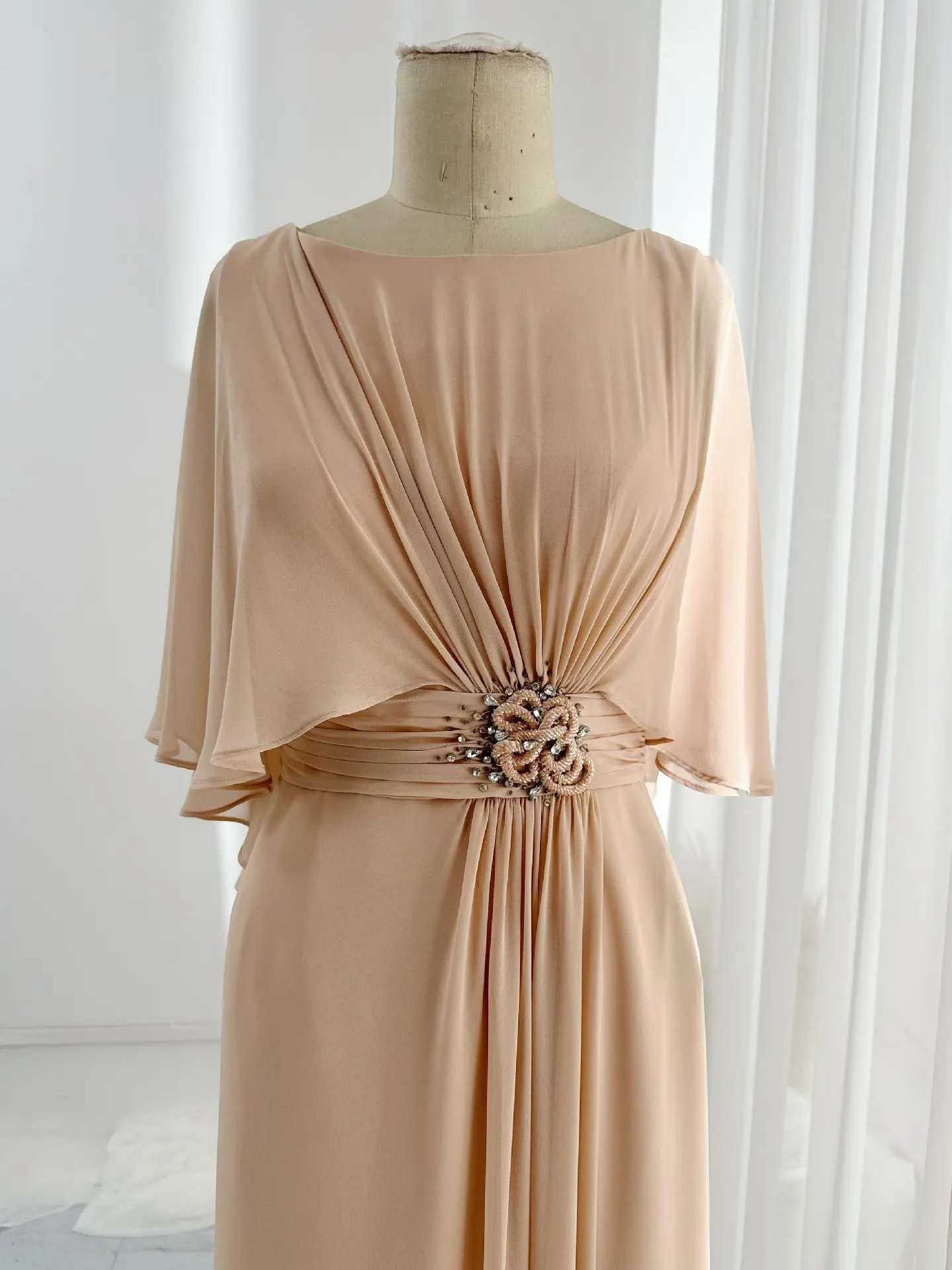 Khaki Intellectual Elegant Covering Meat Shawl Chiffon Waist Waist Thin Daily Evening Dress Skirt M2008