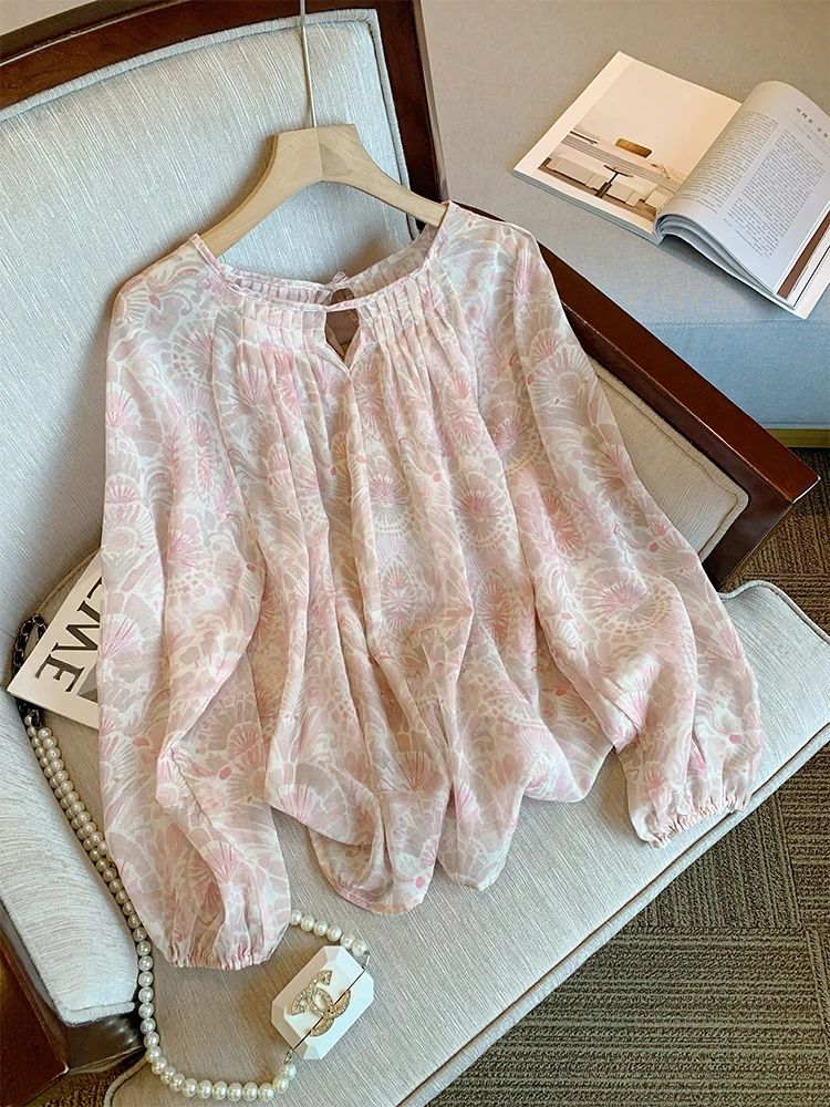 حلوة الأزهار طويلة Sve رقيقة irt M عكس فام Sle النسخة الكورية فضفاضة Sle زر حتى الشباب بشكل متداخل irt