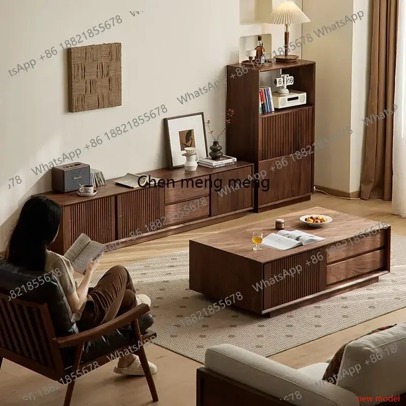 N138 Holz-TV-Schrank im Vintage-Stil, Minimalistischer Klassischer Nordischer Moderner Fernsehschrank, Wohnzimmer-Möbel