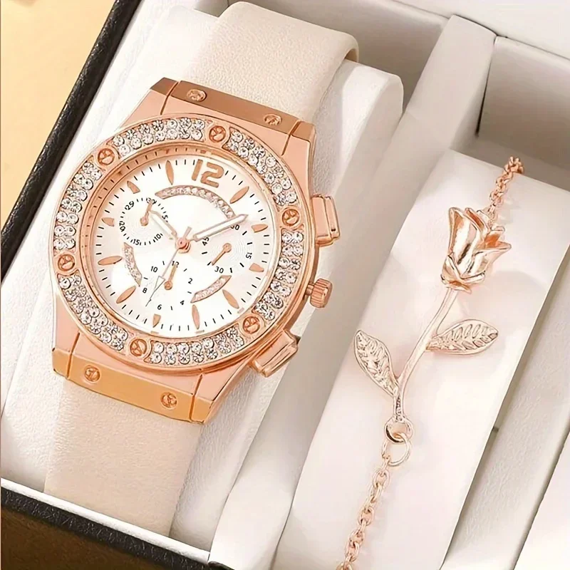 2Pc/Set 1Pc Decor Quartz Watch & 1Pcs Bracelet Fancy Women Watches Jewelry Sophisticated And Stylish Women Watch