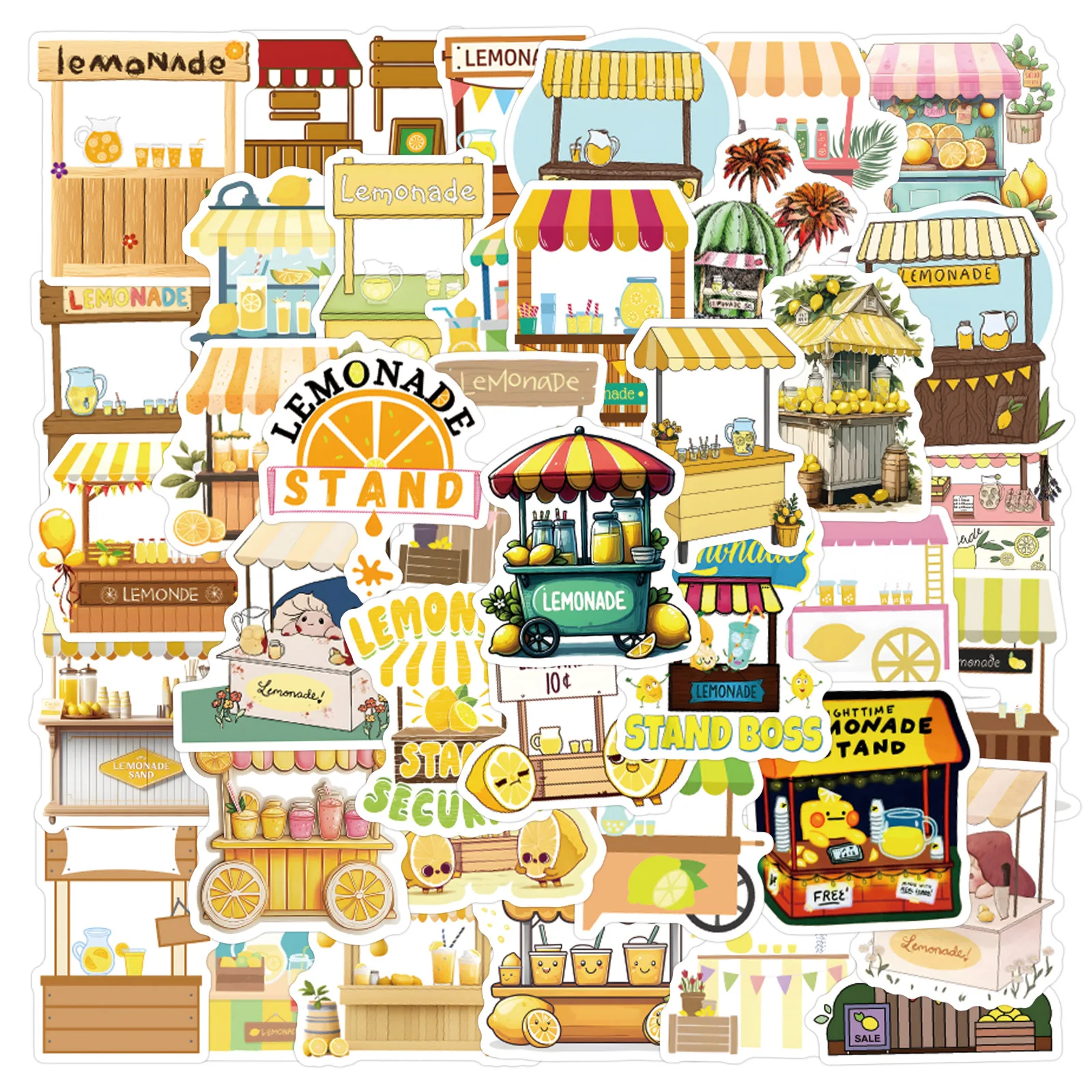 55pcs Cartoon Lemonade Stand Graffiti Stickers for Decorative Stationery Handbook Luggage Water Cup Laptop Suitcase Sticker