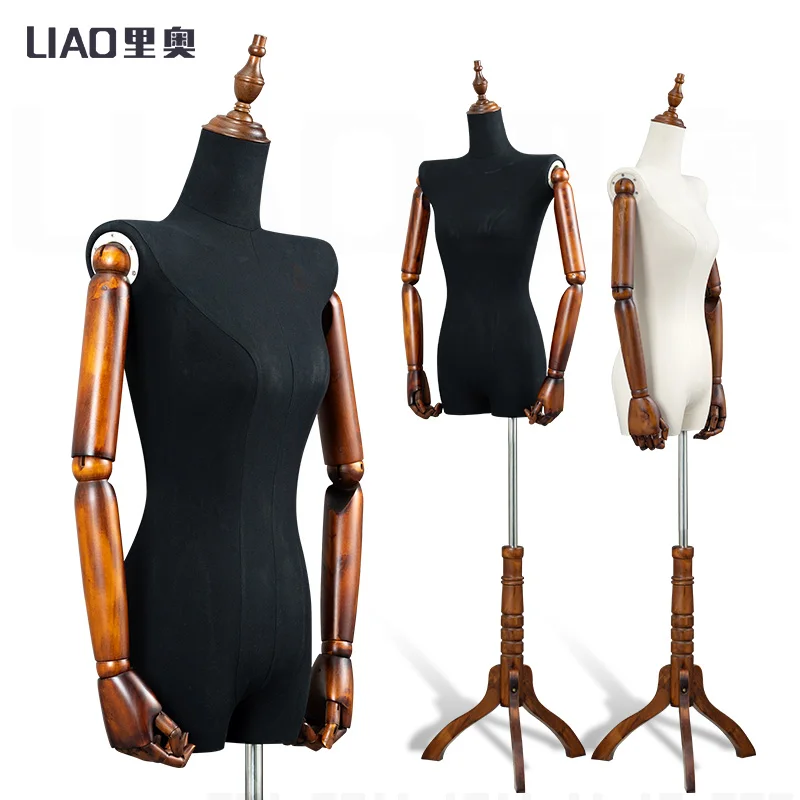 boutique Mannequin body stand for bridal dresses A female dummy with Wooden arms stereoscopic women clothing display