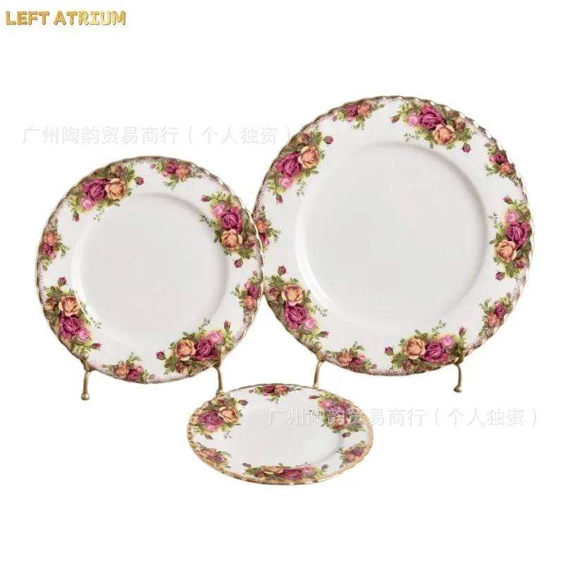 Retro Vintage Rose Coffee Tea Set Porcelain Ceramic Cup Saucer Sugar Bowl Creamer Milk Jug Plate Dinnerware Service Collection