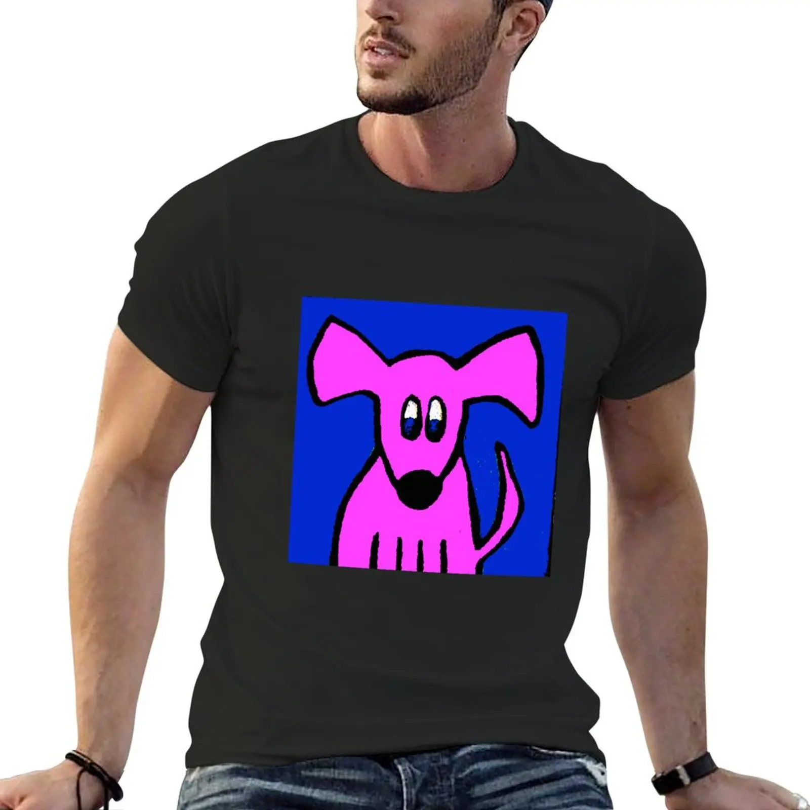 

pink dog T-Shirt sweat designer shirts sports fans Aesthetic clothing Men's t-shirts