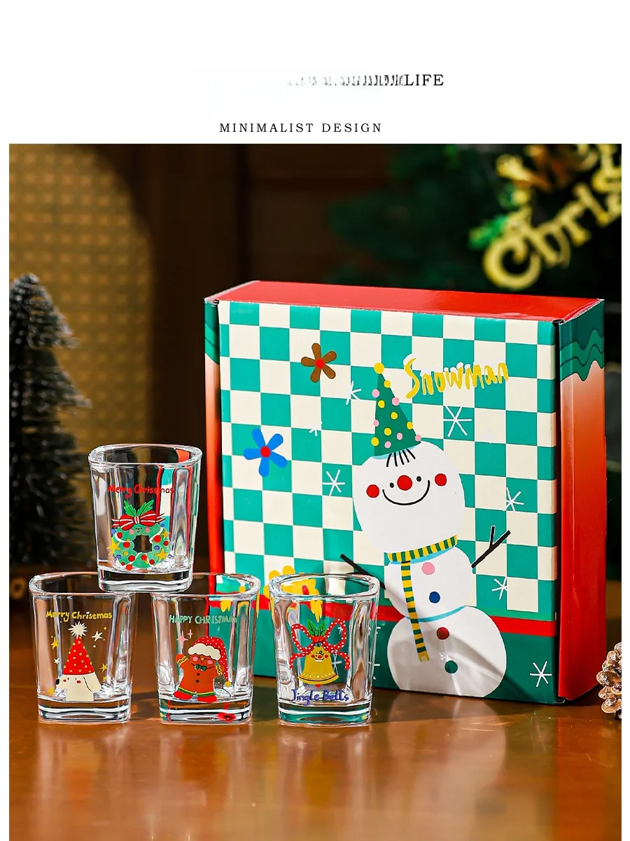 

Tlife Ode Christmas Cartoon Whiskey Glass Set High Aesthetic Value Glass Cup for Drinking And Dining Cartoon Christmas Theme