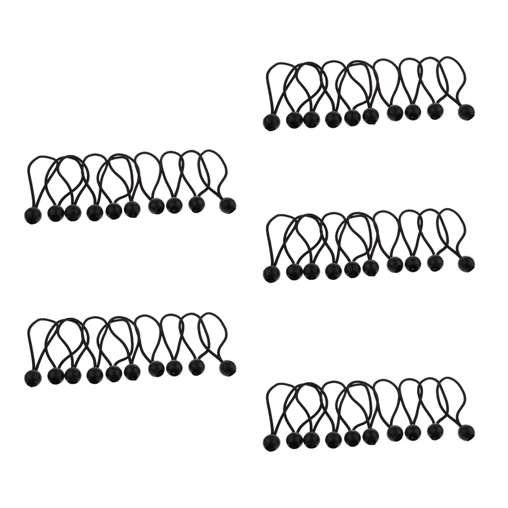 MagiDeal 50pcs White/ Black 16cm Heavy Duty Ball Bungee Cord Tie down Cord Canopy Straps Tarp Flag Pole Bungee Ties