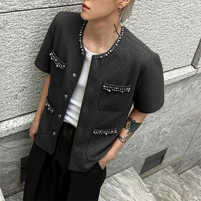 

INCERUN Мужская рубашка Сплошной цвет с круглым вырезом и коротким рукавом Элегантная мужская одежда Свободная уличная одежда с карманами Модные повседневные топы Мужские рубашки