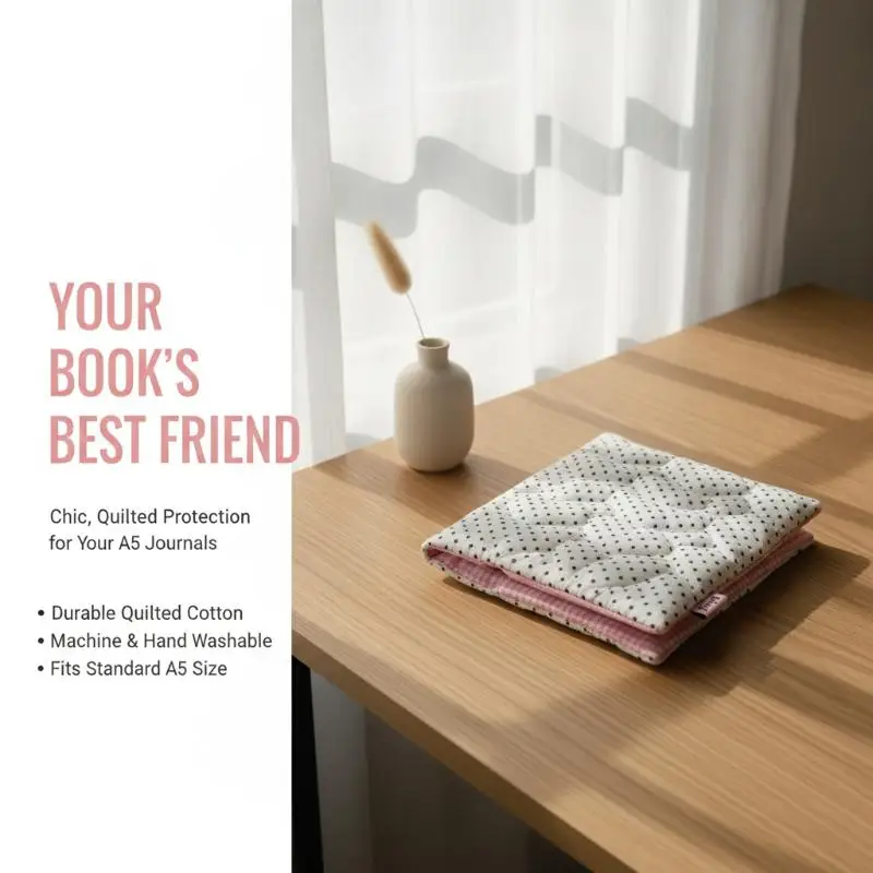 Cute Polka Dot A5 Book Protector Sleeve, Quilted Cotton & Polyester Notebook Cover, Portable Journal Stationery Gift