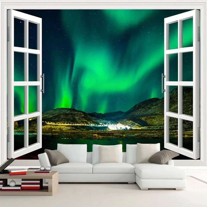 Customized Photo Wallpaper 3D Outside Window Aurora Night Sky Landscape Mural Living room TV background wall bedroom restaurant