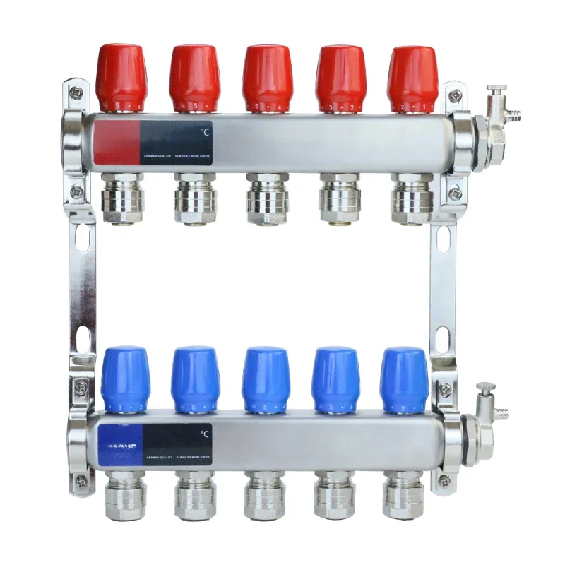 Floor heating 304 non-magnetic stainless steel water separator household large flow manual 2-way 8-way water manifold