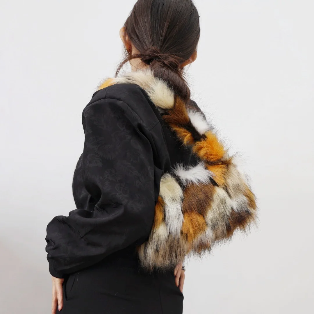 Y2K Trendy Plush Underarm Bag Charm Women's Autumn Winter Fashion Single Handbag Leopard Print Bag for Street Style