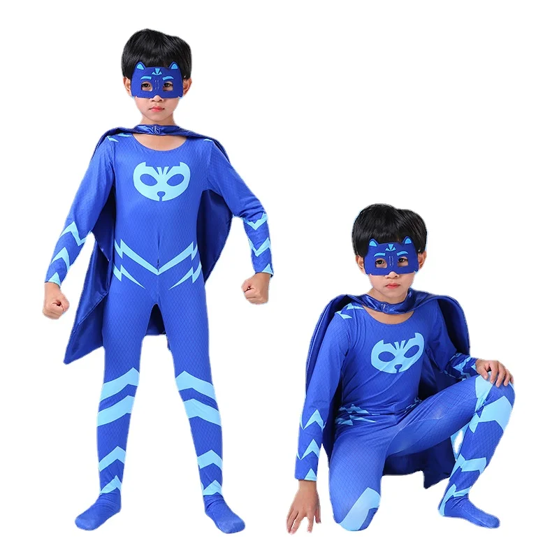 Fato de Cannor Cosplay Infantil com Máscara de Olhos Cinza, Amaya, Azul, Vermelho, Pijama, Aniversário, Carnaval, Fatos de Halloween