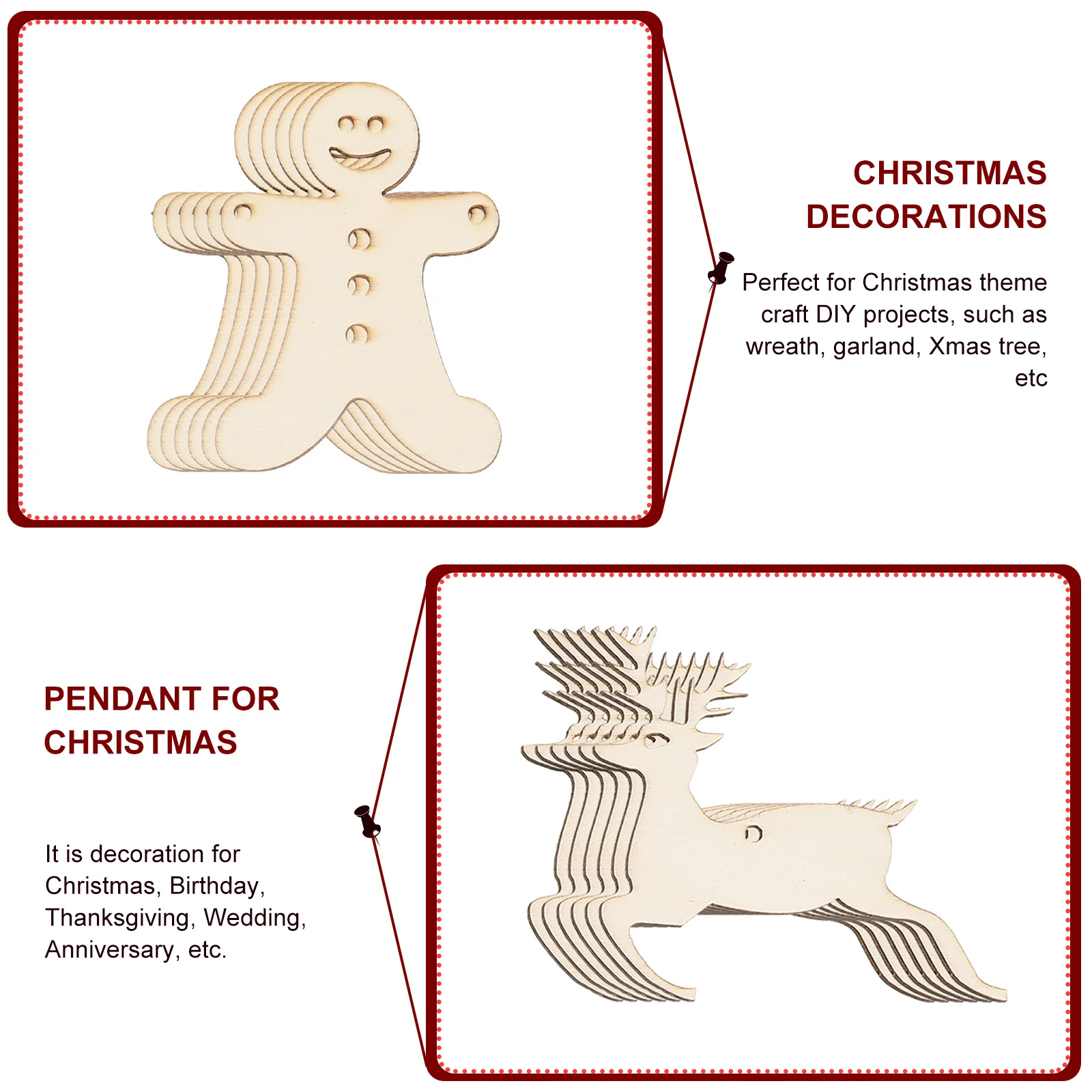 

30Pcs Wooden DIY Christmas Decorations Natural Wood Slices Hanging Ornaments for Tree Wall Window Door Table Holiday Party