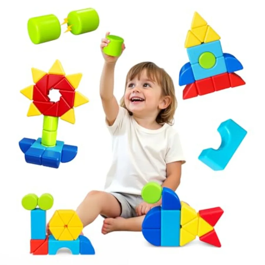 

Magnetic Blocks for,Large Magnet Stacking Blocks with Multiple 3D Shapes, Montori and Sensory Learning Toys, Magnetic Building