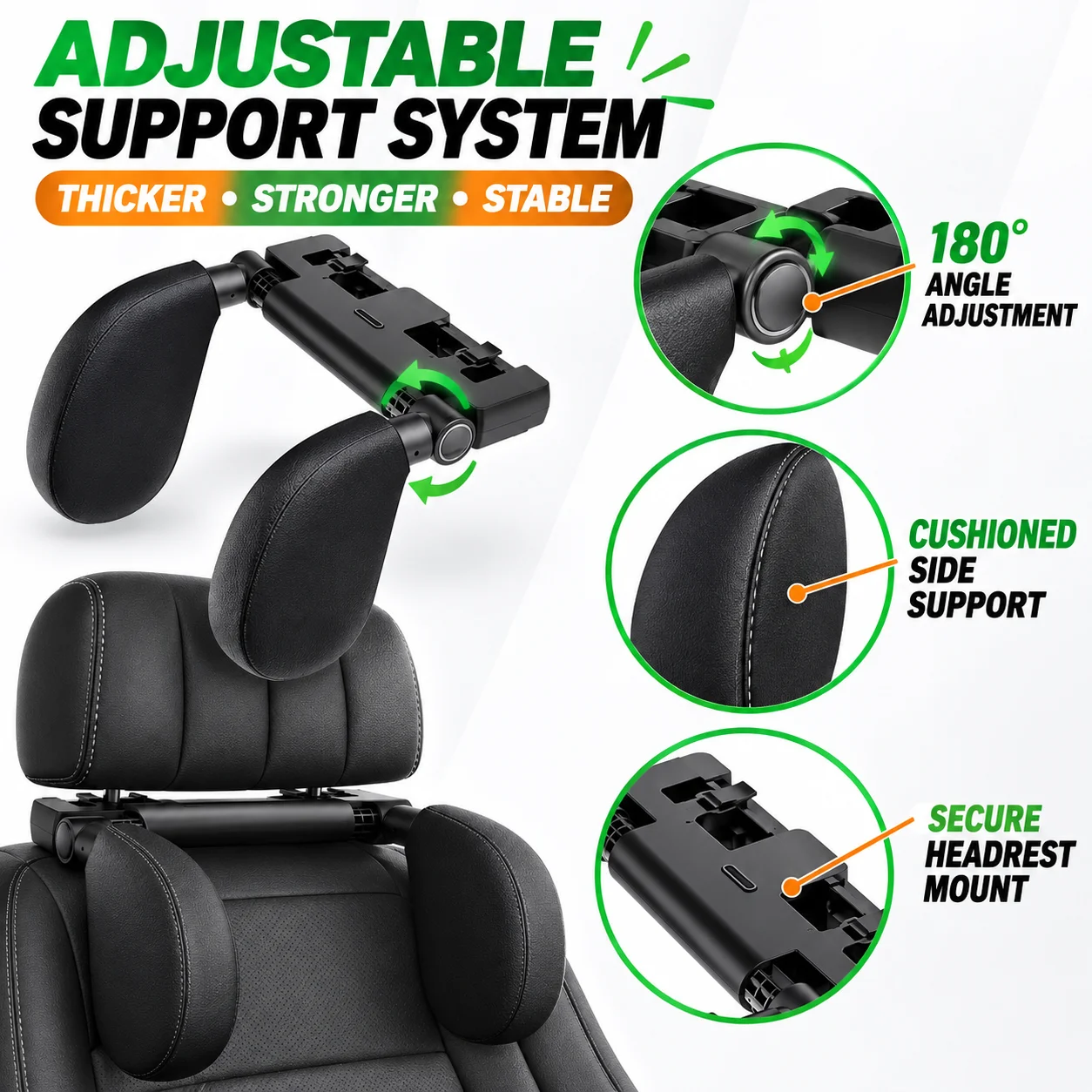 Memory Foam Car Headrest Cushion with 180° Rotating Neck Support, Thickened Pillow for Long-Distance Driving