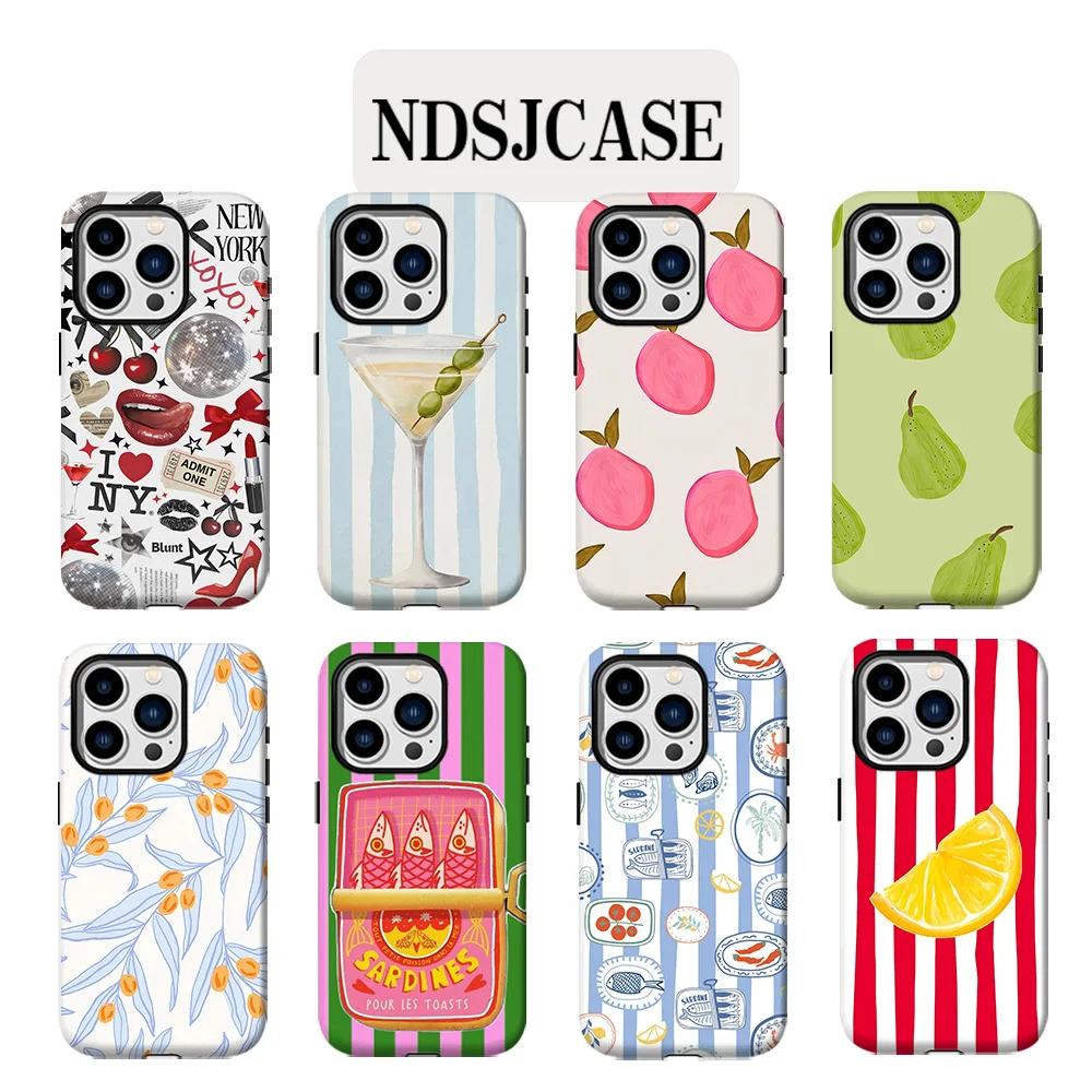 Funda para Teléfono iPhone 17 16 15 14 13 12 11 Air Pro Max Plus, Diseño de Lujo con Patrón de Vaso de Vino y Pera, Doble Capa