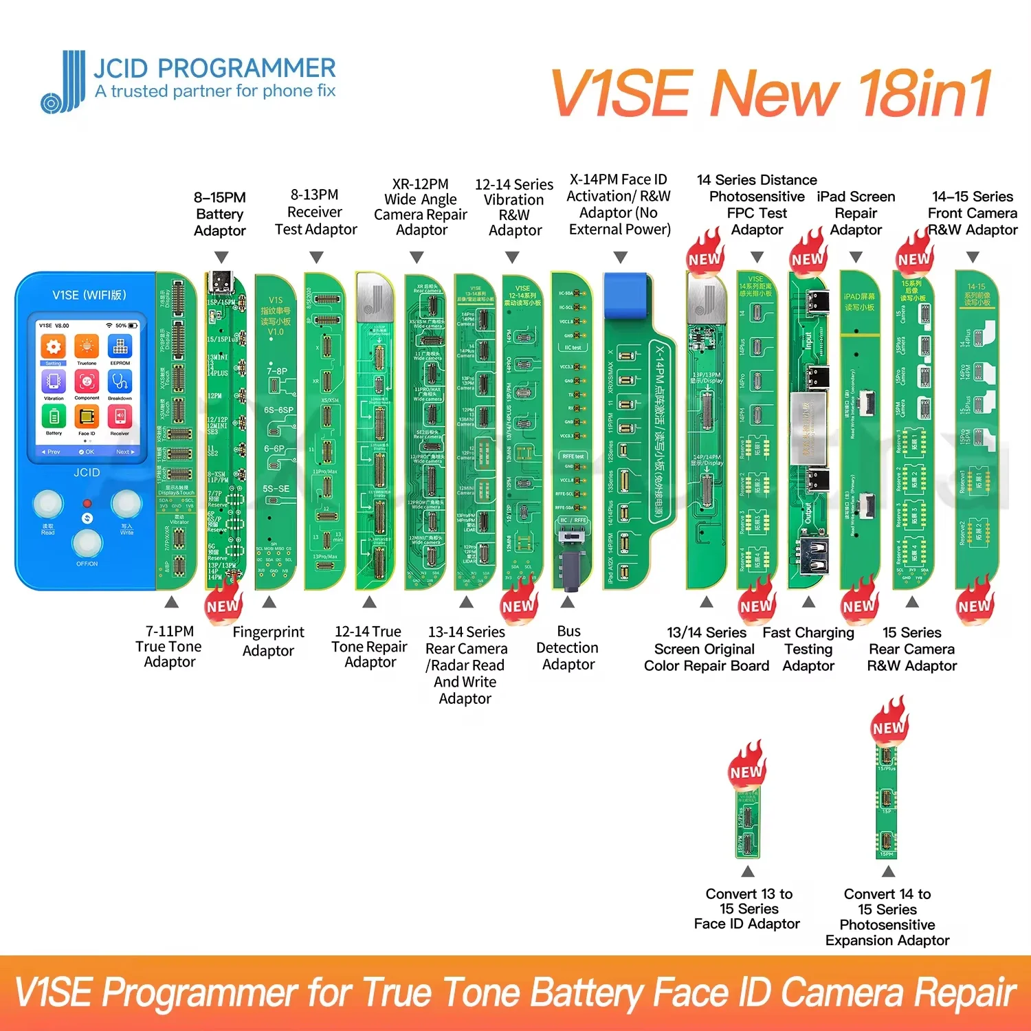 

JCID V1S JC V1SE для IPHONE X XS Max 11 12 13 14 15PM True Tone Отпечаток пальца Точечный проектор Батарея Читание данных и запись Программатор