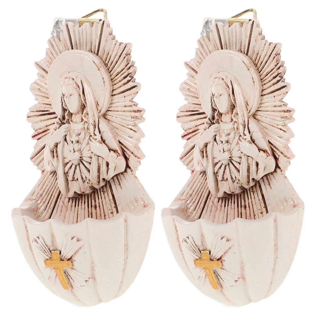 

2pcs Resin Holy Water Font Wall Hanging Decor For Entrance Indoor Religious Wall Decoration Catholic Church Party Decor
