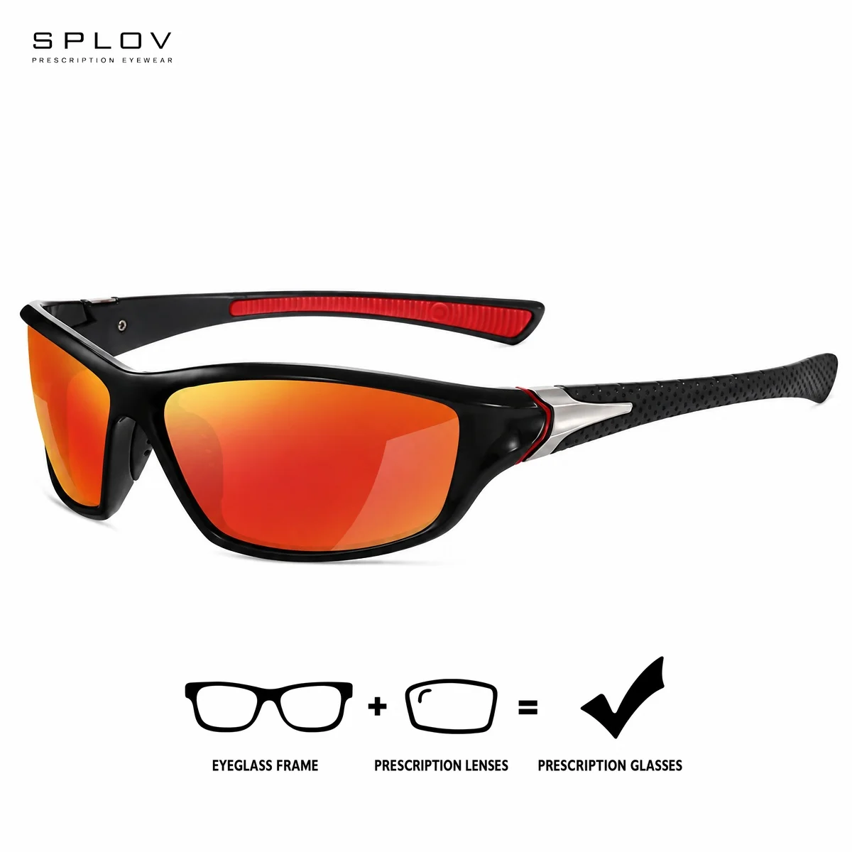 SPLOV Prescription Polarized Sport Sunglasses for Men and Women, Cycling Tinted Lens Eyewear with Multiple Frame Color Options.
