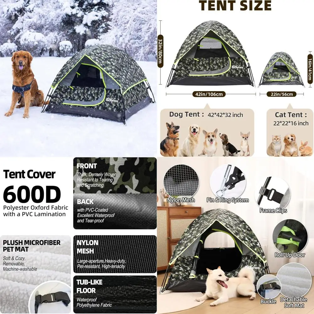

Portable Camouflage Dog Tent House Bed with Soft Pad for Large Dogs, 42 x 42 x 32