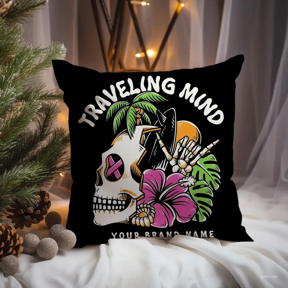 Summer Skull Cushion Cover Premium Comfort Reversible Pillow Cove -Two in One Design for Any Room & Car Interior