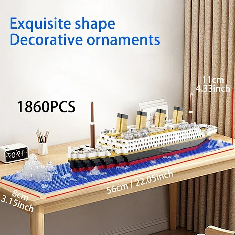 Jouet d'assemblage de blocs de construction à petites particules, kit de modèle de puzzle géant Titanic pour garçons et filles, cadeau d'anniversaire de bureau.