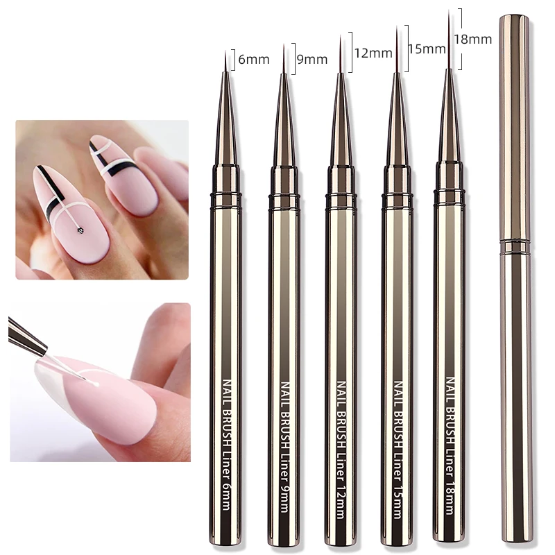 Sweet-Z 6/9/12/15/18MM Metalen Staaf Nagel Liner Nagelborstel Tekening Lijnen Streep Schilderen Bloem Handvat Nail Art Brush Nail Art Gereedschap