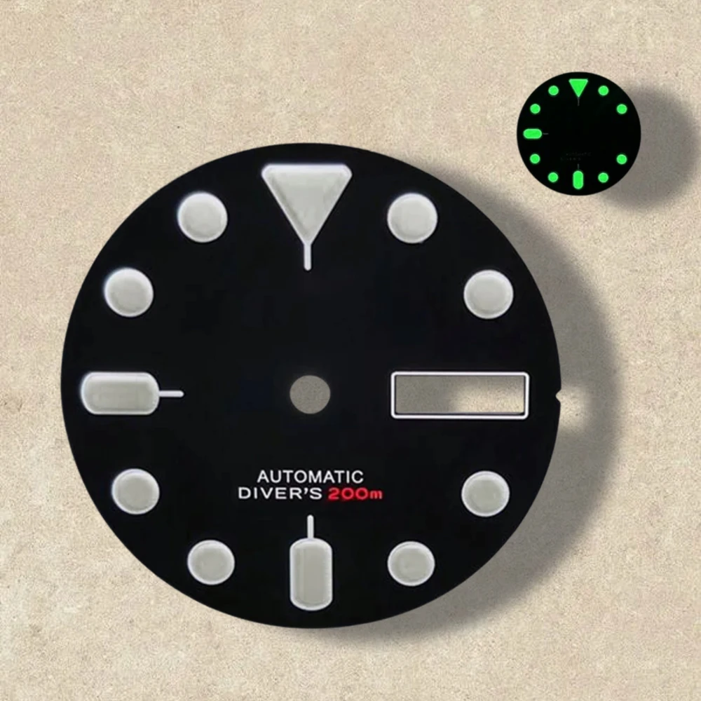 28.5mm S Logo SKX007 Dial Fit NH36/4R36 Movement Green Luminous Matte/Sunray Dial Watch Modification Accessories