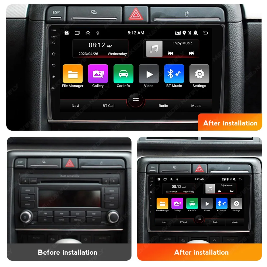 Navifly New Android Car Radio Multimedia Video Player For Audi A4 B6 S4 RS4 B7 SEAT Exeo 2002-2009 2Din GPS Carplay Wifi Stereo