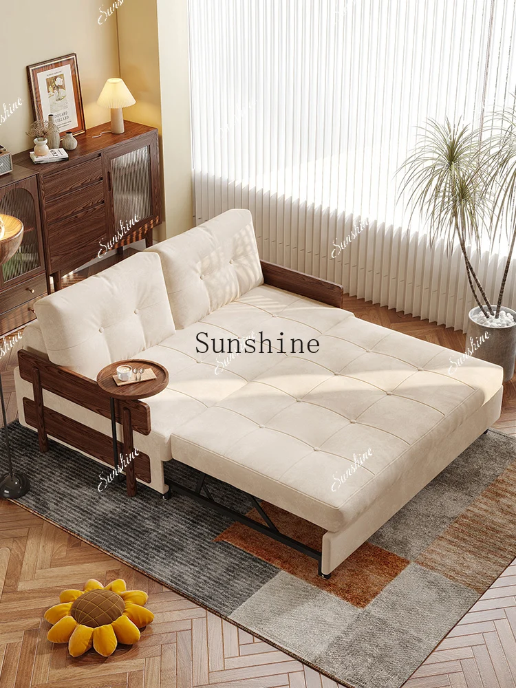 

Furniture cream wind folding sofa bed dual-purpose telescopic small apartment fabric multi-functional solid wood retroP