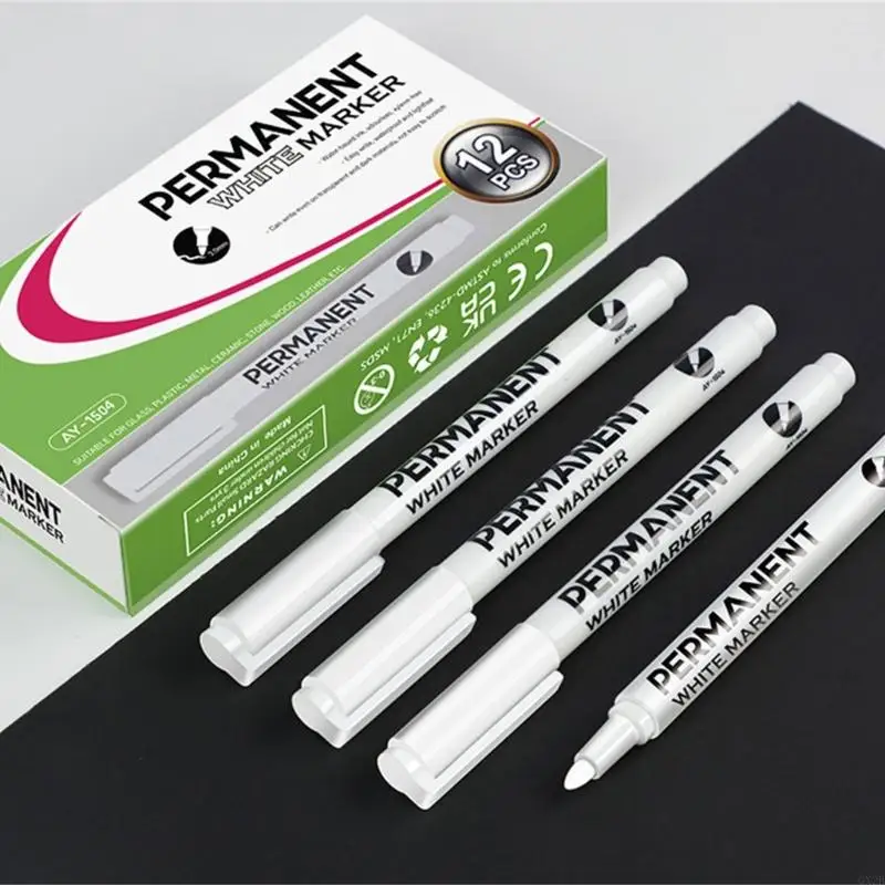 1/12pcs أبيض الطلاء قلم مقاوم للماء 0.2 مم علامة بيضاء دائمة للطلاء على زجاج معدني خشبي من الجلد