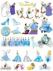 Disney cartoon Cinderella Clothing patches self-adhesive thermo-stickers for children stripes appliques iron on transfer