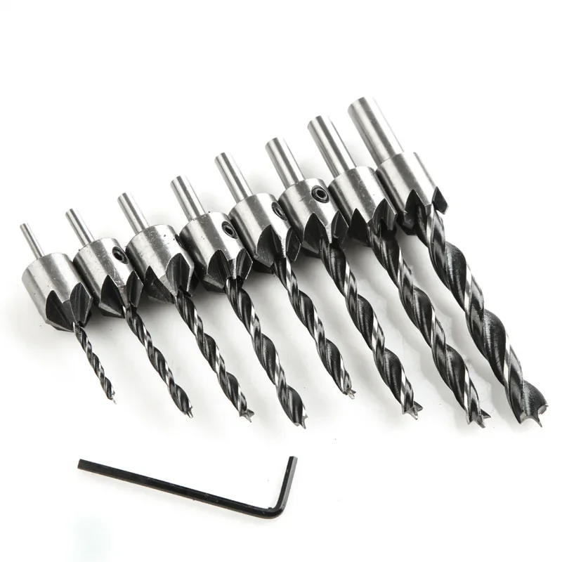 4/7pcs 3-10mm HSS 5 Flute Countersink Drill Bit Set Carpentry Reamer Woodworking Chamfer End Milling Hole Wood Press Set Reamer