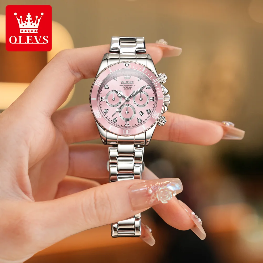 OLEVS Pink Dial Stainless Steel Quartz Luxury Women\'s Watch Amazon.com: OLEVS Watches for Women Diamond Luxury Dress  main image 4