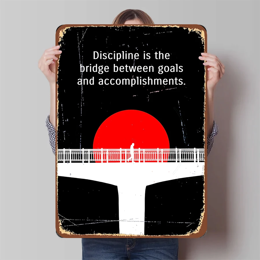 Inspirational Metal Wall Art Modern Minimalist Home Office Decor with Discipline Quote Design Hanging Painting