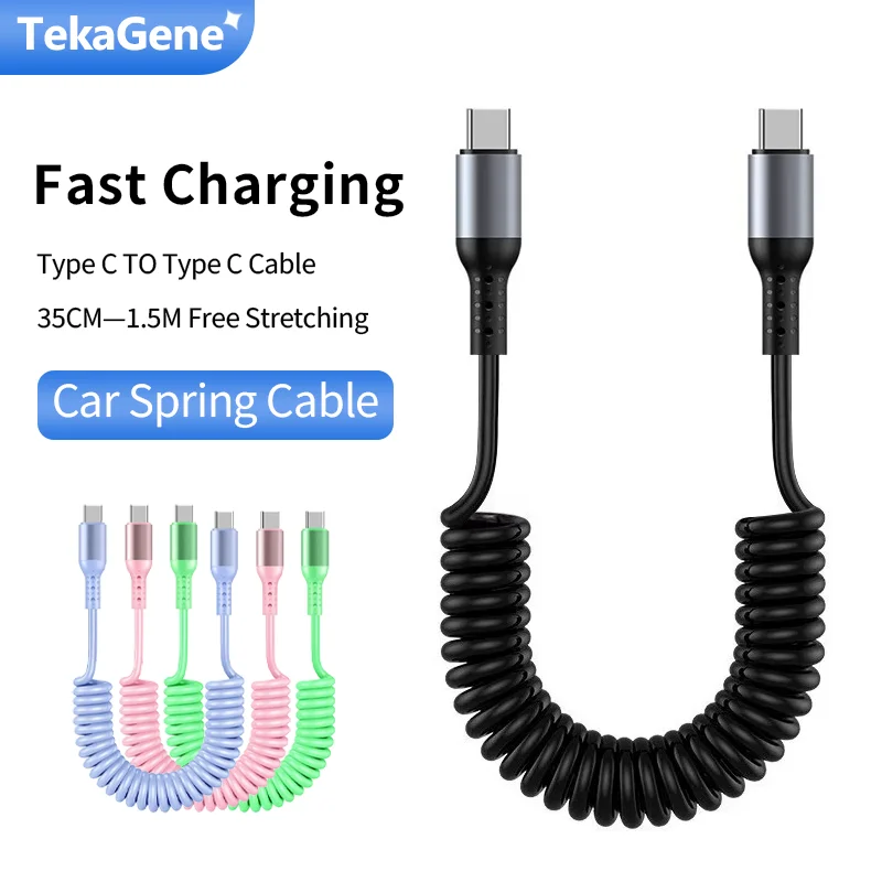 

Кабель USB Type-C на Type-C, пружинный, телескопический, для быстрой зарядки и передачи данных, для iPhone 17, 16, 15, Xiaomi, Samsung S25, Macbook