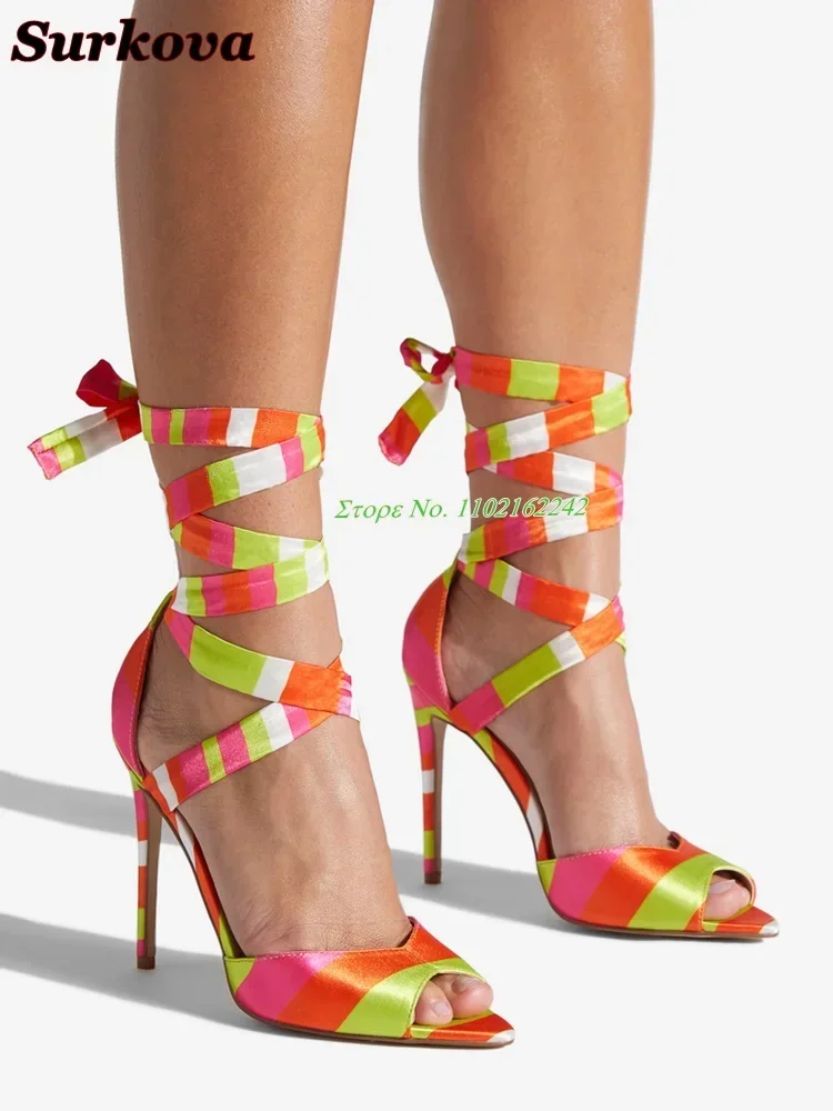 

Summer Open Toe Colorful Fashion Women'S Shoes Pointed Toe Stiletto Heel Cross Strap Sandals Fashion Dress Vacation High Heels