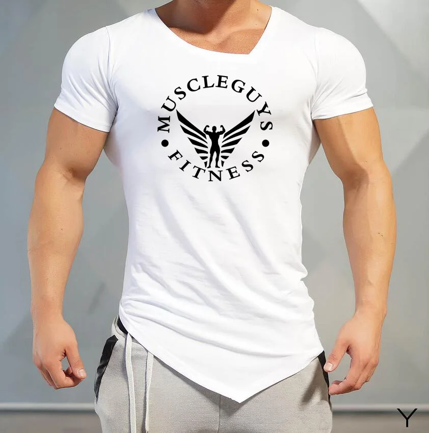 Men's Cotton V Neck Short Sleeve Running Tee Shirts Slim Fit Muscle Tops With Pointed Hem For Gym Fitness Sports Workout