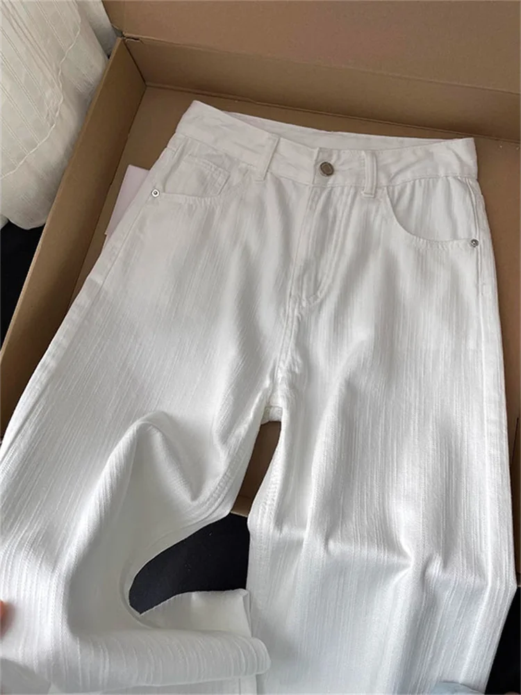 Jeans bianchi a gamba dritta a vita alta Pantaloni casual da donna a gamba larga taglie forti Autunno New Sle Pantaloni versatili dimagranti