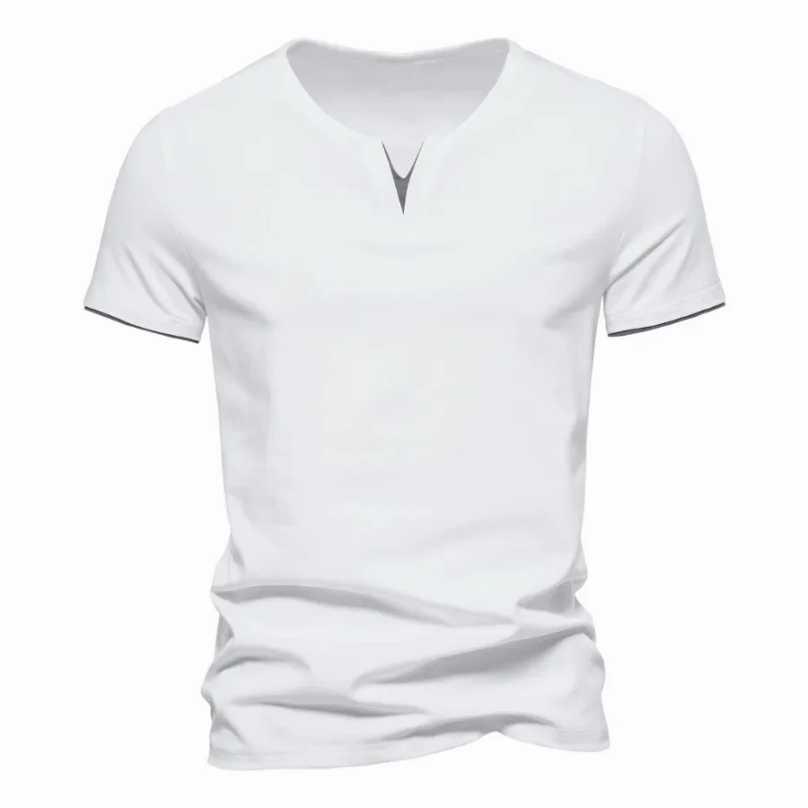 2024 Men\'s Summer Fake Two Piece V-neck T-shirt Short Sleeved Casual Cotton T-shirt Male Basic Fitness Oversized Shirts for Men